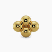 14k yellow gold quad bead cluster threadless end, straight-on front view showing four polished gold spheres