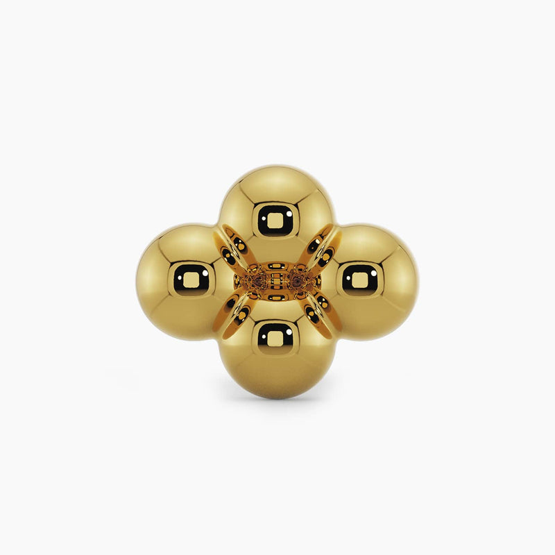14k yellow gold quad bead cluster threadless end, straight-on front view showing four polished gold spheres