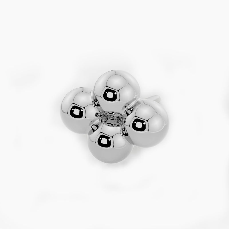 14k white gold quad bead cluster threadless end, angled top view showing four polished silver-toned spheres