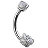 14k white gold diamond filigree belly ring with dual VS1 diamonds in scrollwork settings, side view