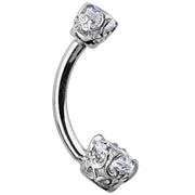 14k white gold diamond filigree belly ring with dual VS1 diamonds in scrollwork settings, side view