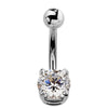 14k white gold diamond solitaire navel ring with 5mm prong-set diamond, front view