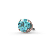 14k rose gold 2.5mm aqua diamond prong end only, front-facing close-up showing four-prong setting detail