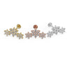 Triple flower flat back stud in yellow gold, rose gold, and white gold shown front-facing for color comparison