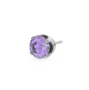 14k white gold 2mm amethyst solitaire threadless piercing stud end, angled side view