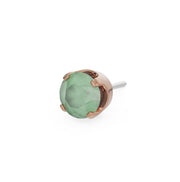 14k rose gold 2mm chrysoprase solitaire threadless piercing stud end, prong setting detail visible