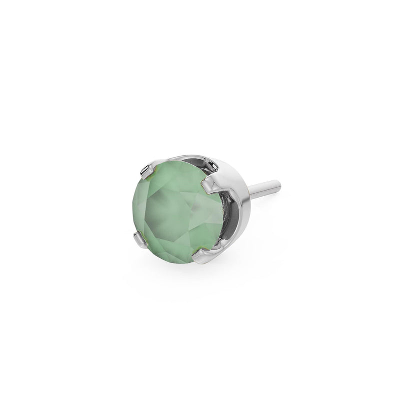 14k white gold 2mm chrysoprase solitaire threadless piercing stud end, angled side view