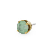 14k yellow gold 2mm chrysoprase solitaire threadless piercing stud end showing milky green stone