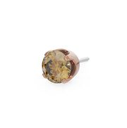 14k rose gold 2mm citrine solitaire threadless piercing stud end, angled side view