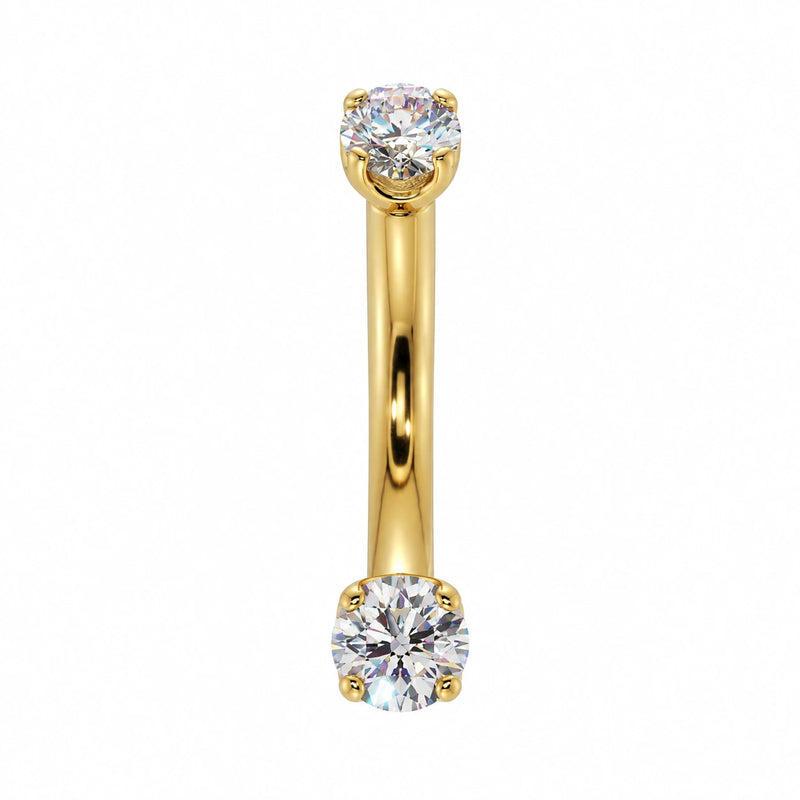 14k gold curved barbell with 4mm clear stones