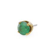 14k yellow gold 2mm chrysoprase solitaire threadless piercing stud end, angled side view