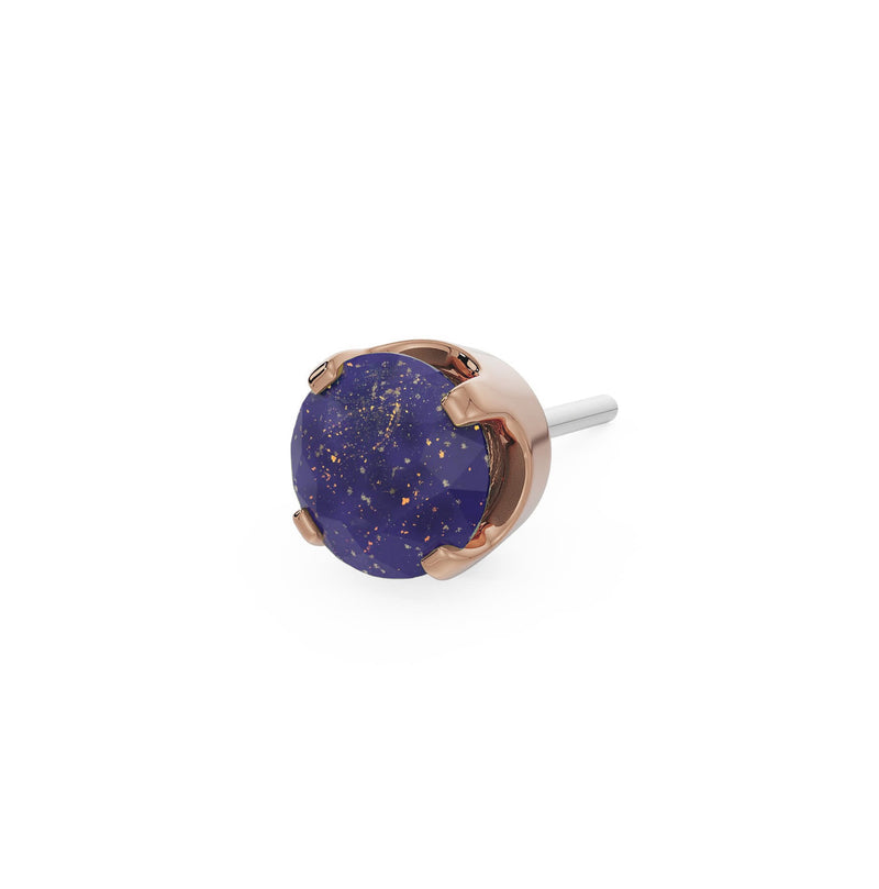 14k rose gold 2mm lapis solitaire threadless piercing stud end showing gold fleck detail