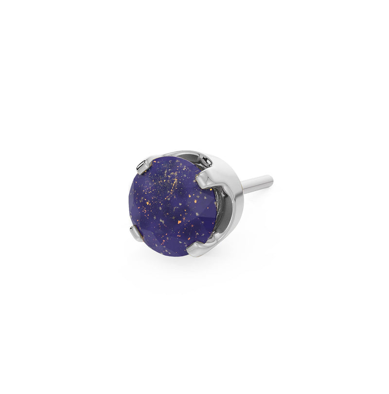 14k white gold 2mm lapis solitaire threadless piercing stud end showing natural gold flecks
