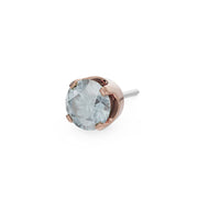 14k rose gold 2mm moonstone solitaire threadless piercing stud end, angled side view