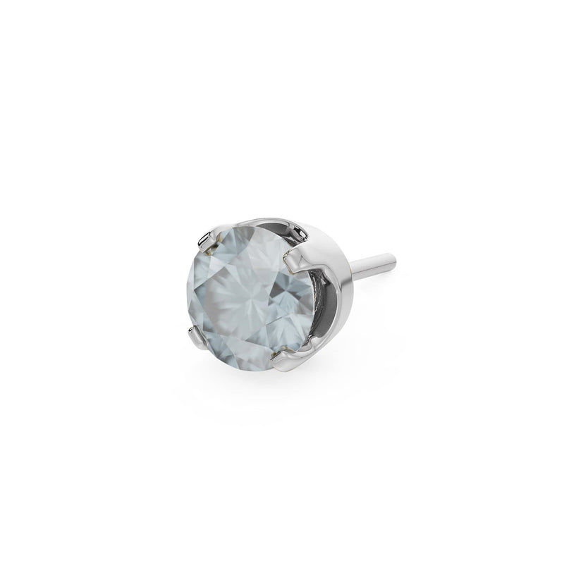 14k white gold 2mm moonstone solitaire threadless piercing stud end, angled side view