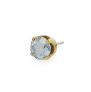 14k yellow gold 2mm moonstone solitaire threadless piercing stud end, angled side view