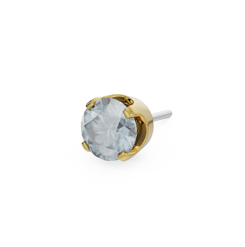 14k yellow gold 2mm moonstone solitaire threadless piercing stud end, angled side view
