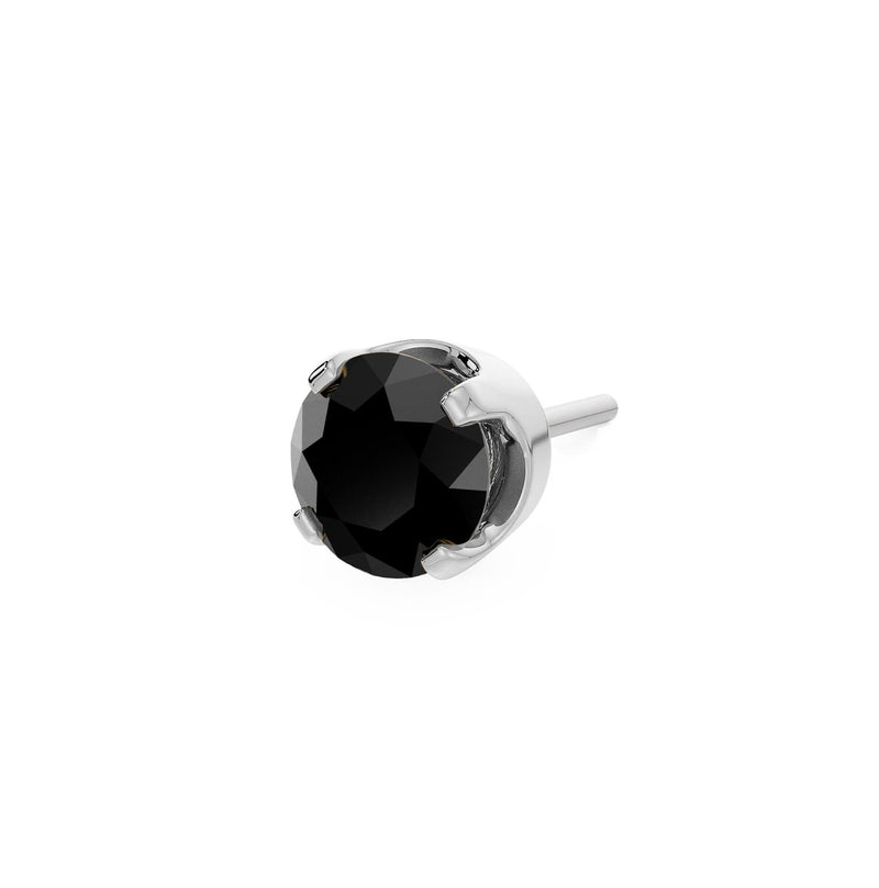 14k white gold 2mm onyx solitaire threadless piercing stud end, angled side view