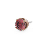 14k rose gold 2mm ruby solitaire threadless piercing stud end, angled side view