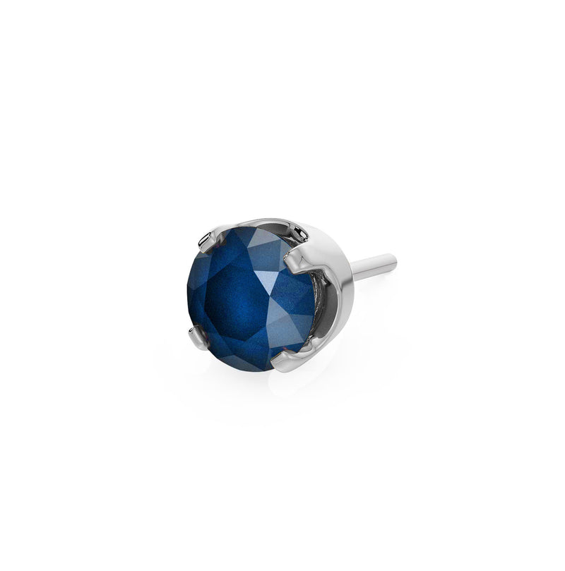 14k white gold 2mm sapphire solitaire threadless piercing stud end, angled side view