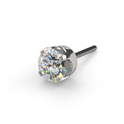 14k white gold CZ solitaire prong threadless push pin end, angled front view showing four-prong setting
