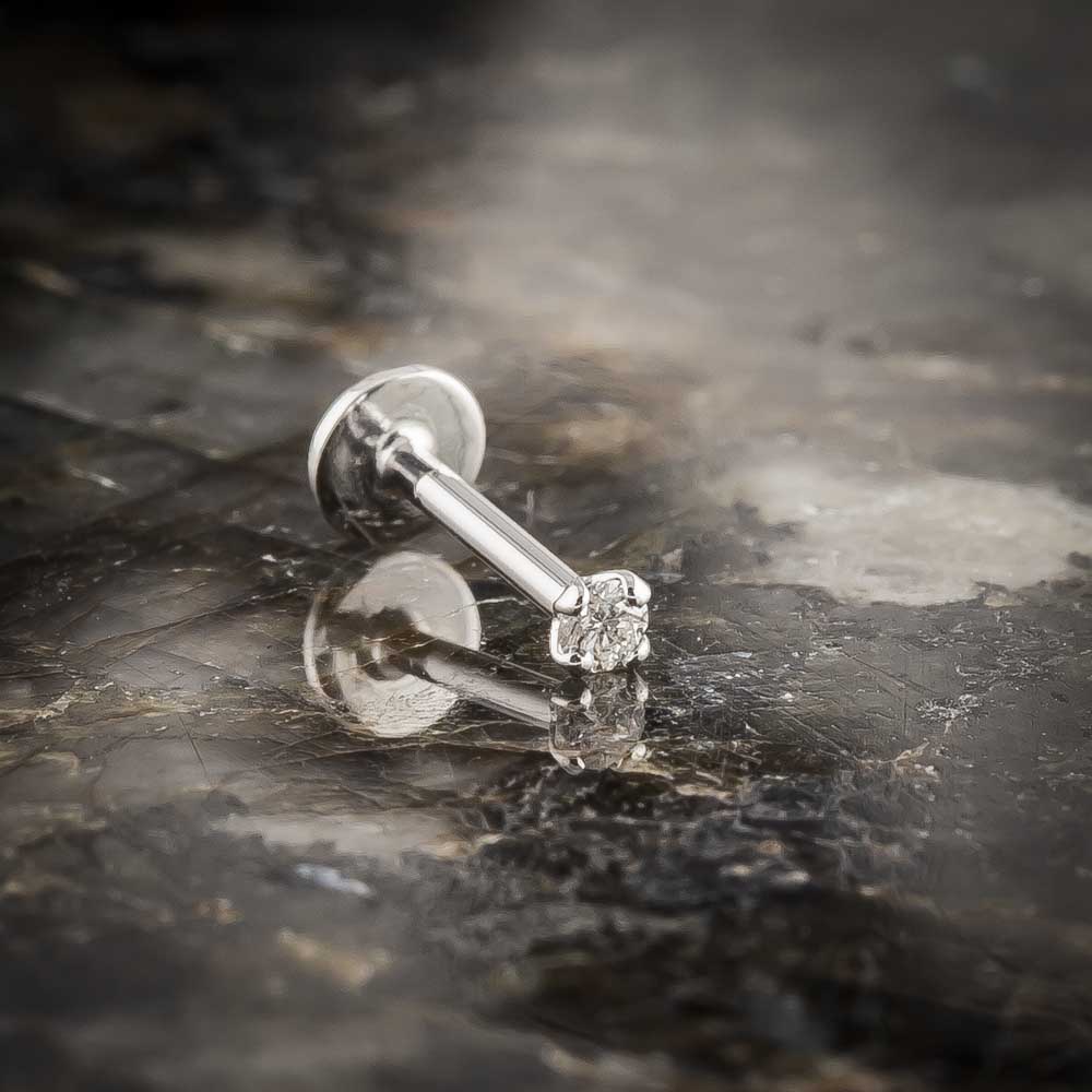 2mm Diamond Low-Set Prong 14k White Gold Flat Back Stud