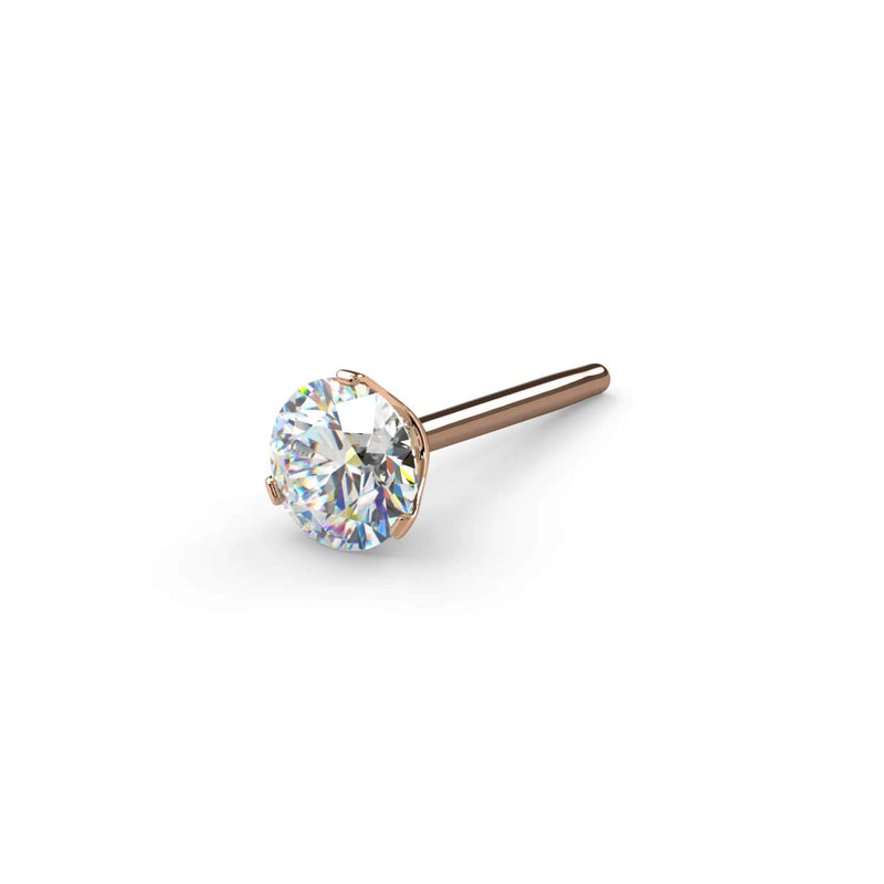 14k rose gold Lumina VS1 diamond stud end, 2.5mm size, showing warm rose tone against brilliant-cut diamond