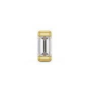 14k yellow gold baguette diamond threadless end front view, medium size showing polished gold bar setting