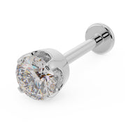 14k white gold 3.5mm diamond flat back labret stud with high-set basket setting, angled front view