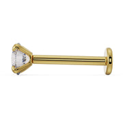 Side profile of 14k yellow gold 3.5mm diamond flat back labret showing post length and flat disc