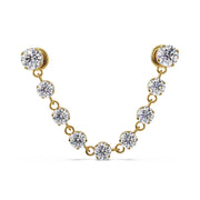 14K yellow gold CZ connector flat back studs with nine-stone draped chain, front view