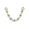 14K yellow gold Lyra earring connector with seven prong-set CZ stones and jump rings, front view