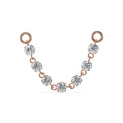 14K rose gold Lyra earring connector with seven round CZ stones linked in a gentle curve, front view