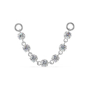 14K white gold Lyra earring connector with seven sparkling CZ stones and dual jump rings, front view