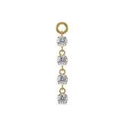 14k yellow gold brilliant drop piercing charm with four dangling round CZ stones, front view
