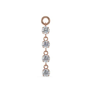 14k rose gold brilliant drop piercing charm with four prong-set round CZ stones, front view