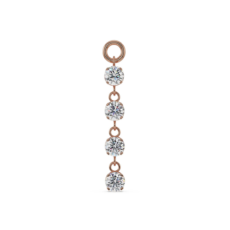 14k rose gold brilliant drop piercing charm with four prong-set round CZ stones, front view