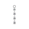 14k white gold brilliant drop piercing charm with four dangling round CZ stones, front view