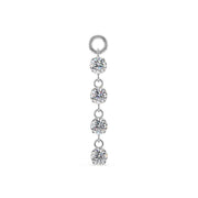 14k white gold brilliant drop piercing charm with four dangling round CZ stones, front view