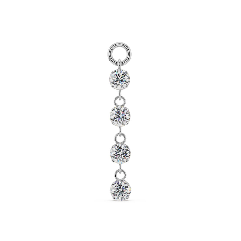 14k white gold brilliant drop piercing charm with four dangling round CZ stones, front view