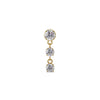 14K yellow gold trinity drop labret stud with three cascading prong-set CZ stones, front view