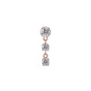 14K rose gold trinity drop labret stud with three cascading prong-set CZ stones, front view