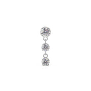 14K white gold trinity drop flat-back stud with three vertically stacked CZ stones, front view