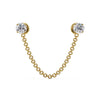 14k yellow gold duo gem chain connector earring end-only view, showing bezel-set round CZ and chain