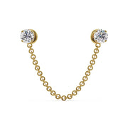 14k yellow gold duo gem chain connector earring end-only view, showing bezel-set round CZ and chain