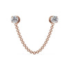 14k rose gold duo gem chain connector earring end-only view, two bezel-set CZ gems with cable chain