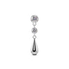 14K white gold dew drop flat back labret stud with dual CZ stones and polished silver teardrop charm