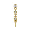 14k yellow gold spike drop flat back stud with bezel-set diamonds and chain link drop, front view