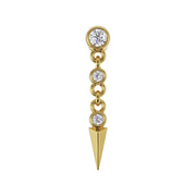 14k yellow gold spike drop flat back stud with bezel-set diamonds and chain link drop, front view