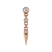 14k rose gold diamond spike drop flat back stud with chain link design and pointed spike, front view